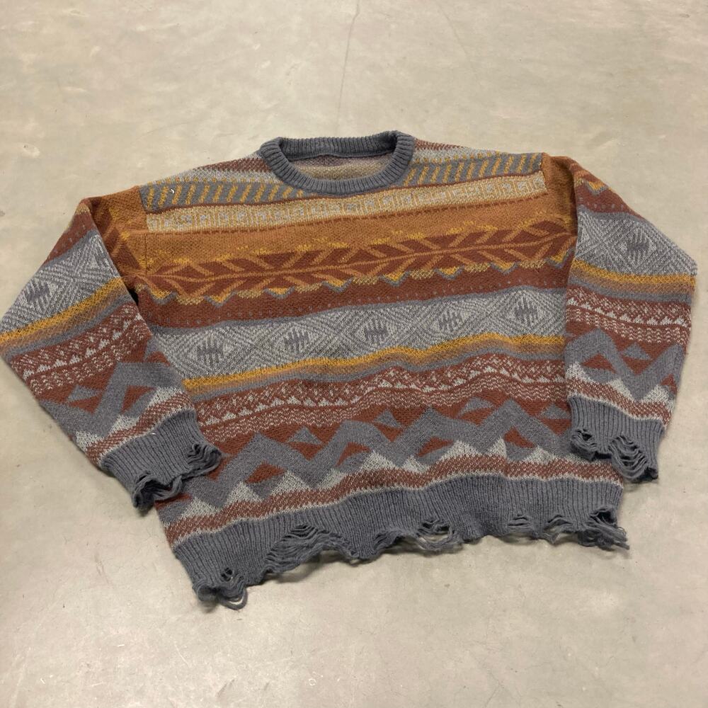 vintage y2k distressed patterned sweater